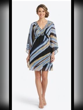 White House Black Market Multicolor Abstract KimonoTop /Mini  Dress Size M.